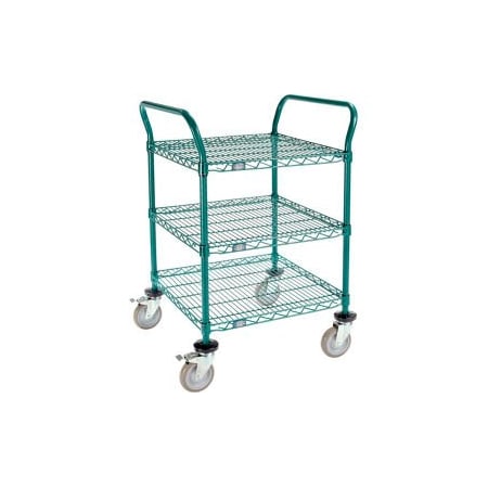 Gec Nexel Utility Cart, 3 Shelf, Poly-Green, 24"L x 24"W x 39"H, Polyurethane Brake Casters 2424P3GB